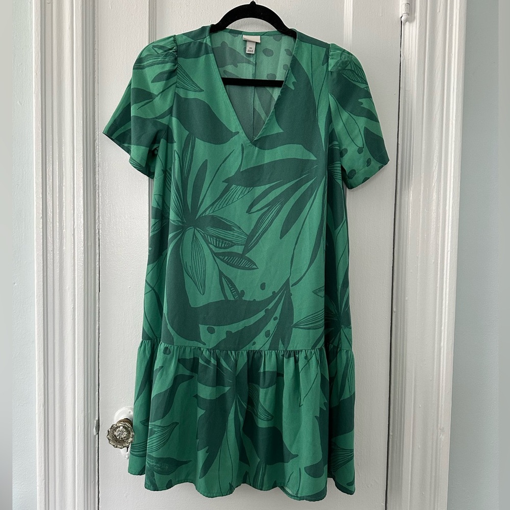 a new day green monochromatic tropical flower print dress size XS